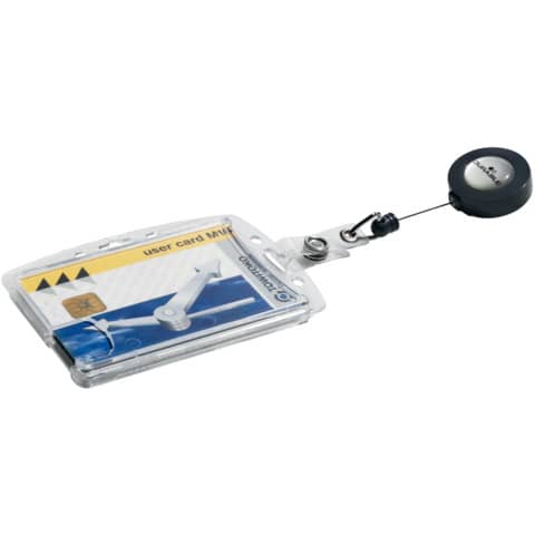 Portabadge Durable chiuso con chiocciola yo-yo per 2 tessere 54x87 mm - conf. 10 pz - 8224-19